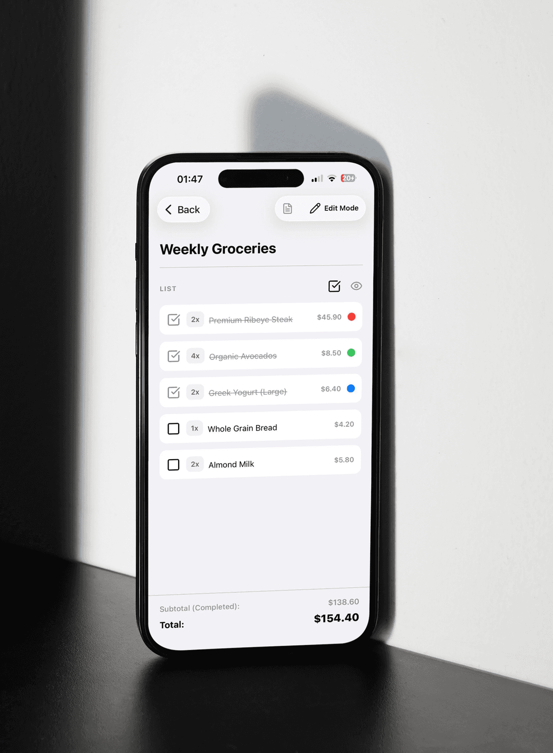 App Screenshot showcasing live budget calculation